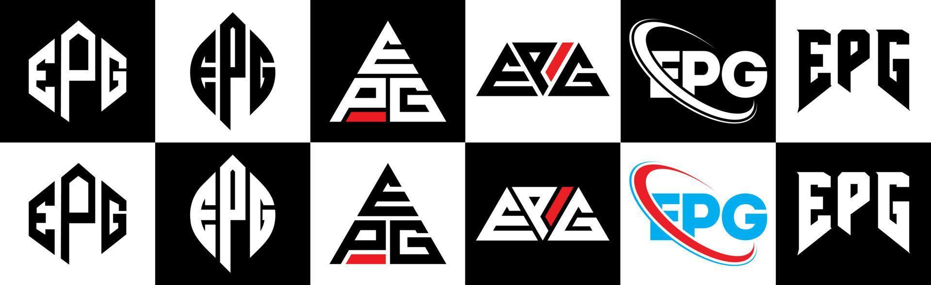 ep lettera logo design nel sei stile. ep poligono, cerchio, triangolo, esagono, piatto e semplice stile con nero e bianca colore variazione lettera logo impostato nel uno tavola da disegno. ep minimalista e classico logo vettore