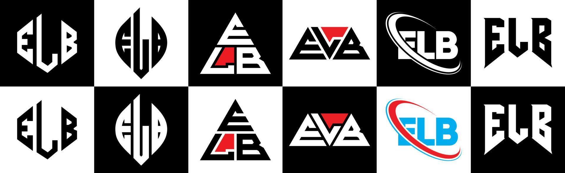 elba lettera logo design nel sei stile. elba poligono, cerchio, triangolo, esagono, piatto e semplice stile con nero e bianca colore variazione lettera logo impostato nel uno tavola da disegno. elba minimalista e classico logo vettore