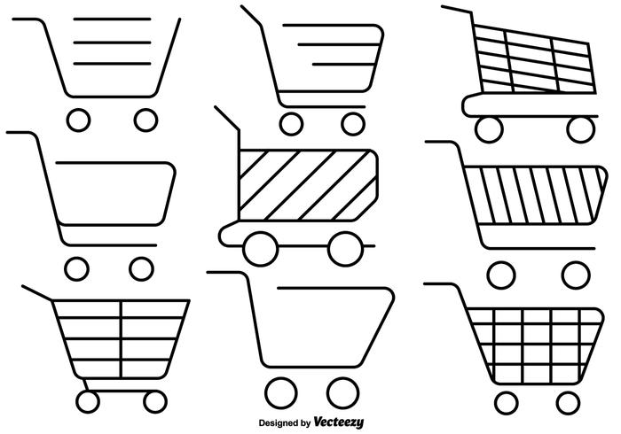 Insieme delle icone del carrello del supermercato di stile di linea vettore