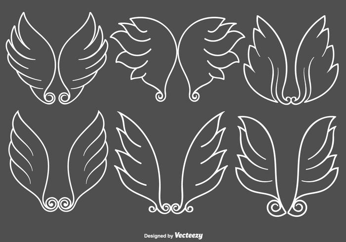 Insieme di vettore delle icone delle ali di angelo di stile della linea bianca