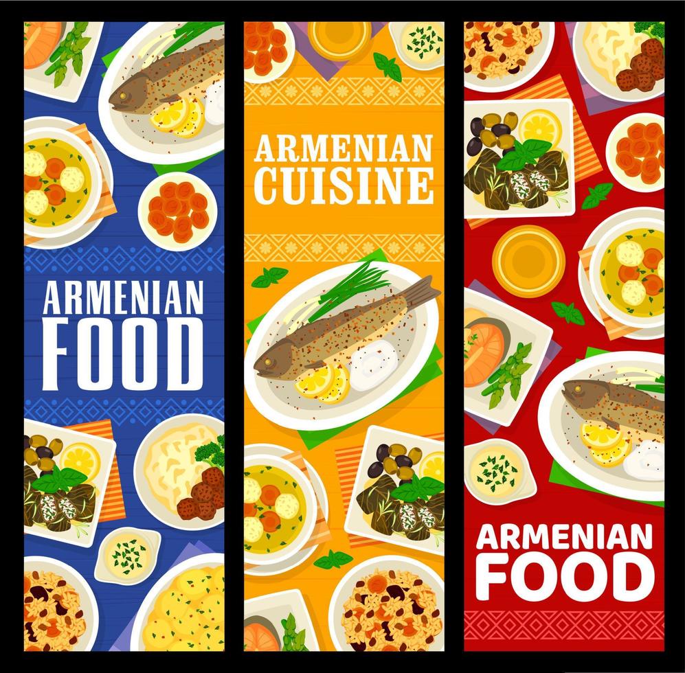 armeno cucina striscioni, cibo piatti e pasti vettore