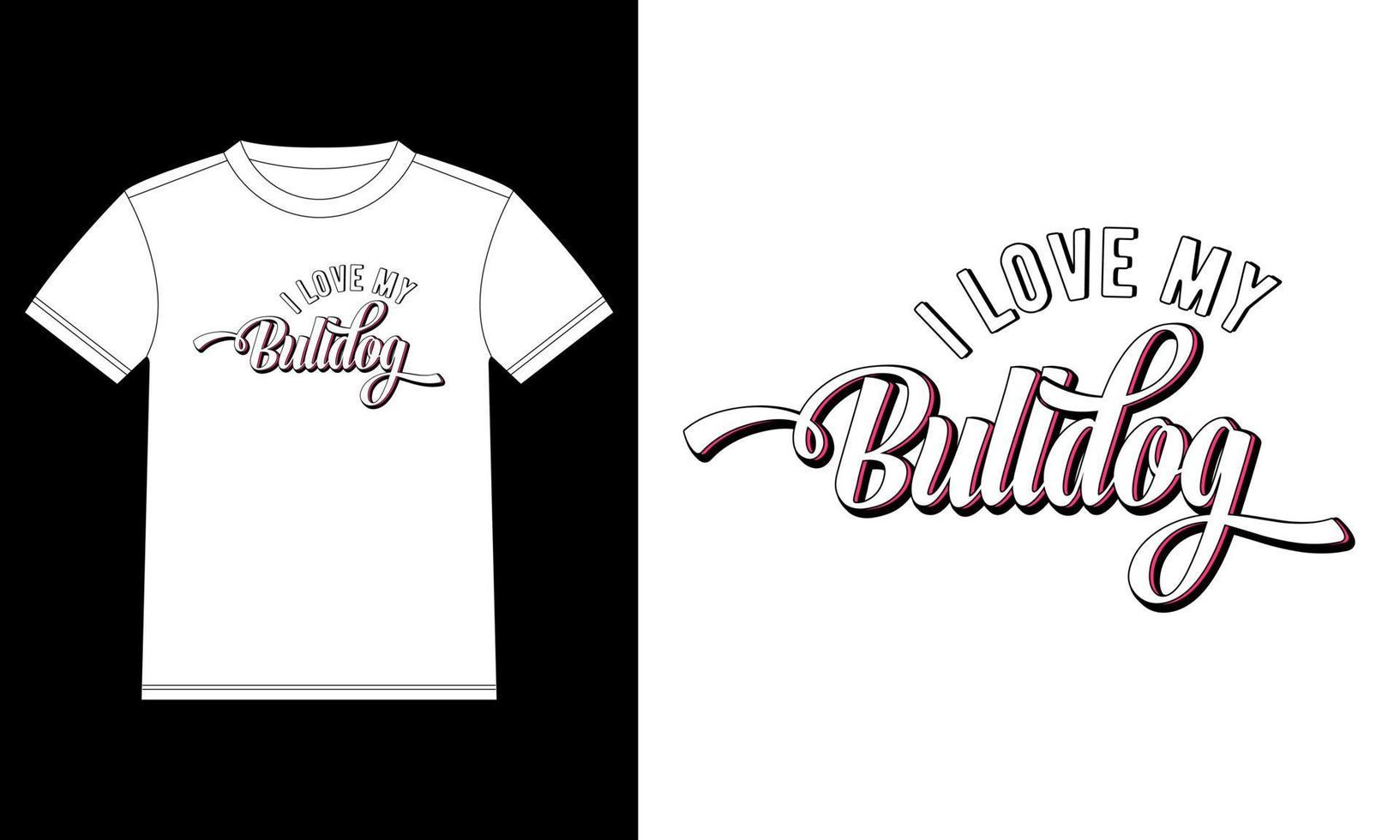 io amore bulldog maglietta design modello, auto finestra etichetta, baccello, coperchio, isolato nero sfondo vettore