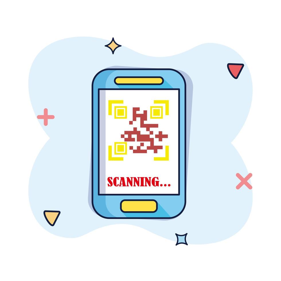 vettore lettura codice a barre nel Telefono cartone animato illustrazione icona nel comico stile