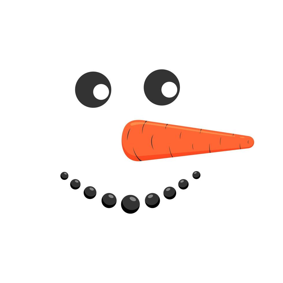 divertente sorridente pupazzo di neve viso con carota naso. inverno vacanze design vettore