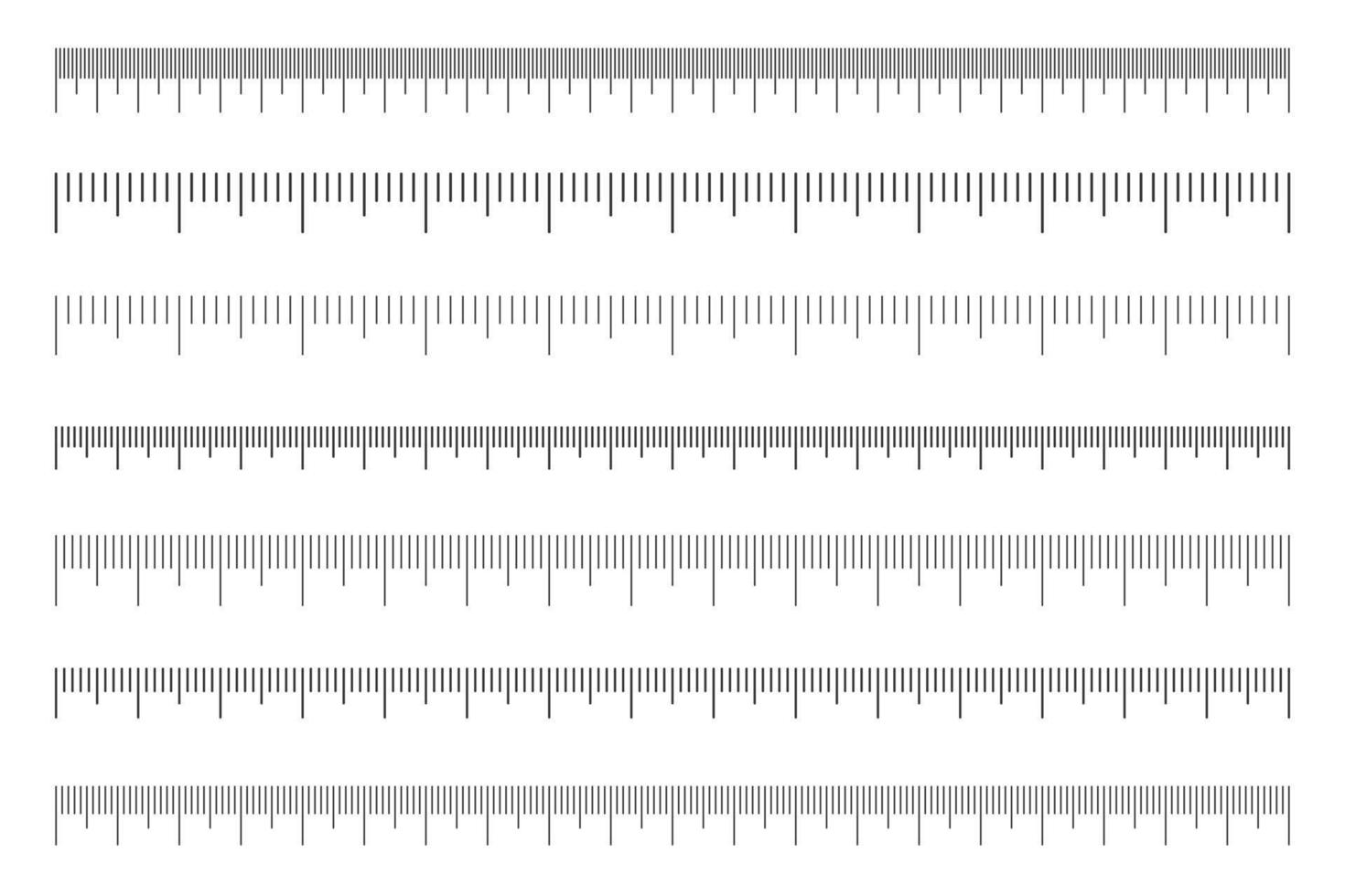 scala di righello impostare. orizzontale misurazione grafico con centimetri e millimetri markup. distanza, altezza o lunghezza misurazione matematica o cucire attrezzo vettore