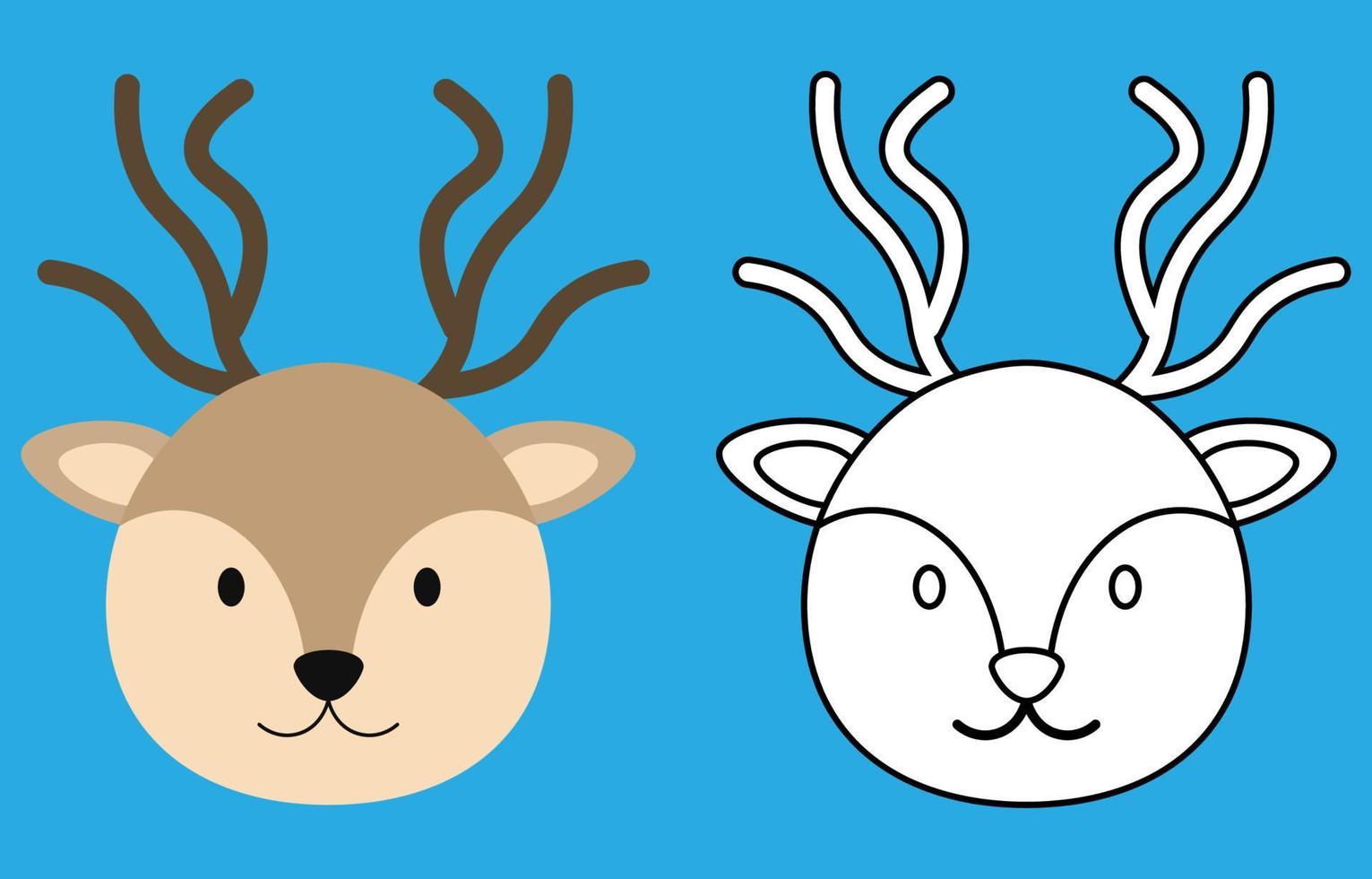 cervo viso cartone animato carattere. carino schema cervo animale viso colorazione libro per bambini. vettore illustrazione. schema icona cervo testa. cartone animato viso logo.