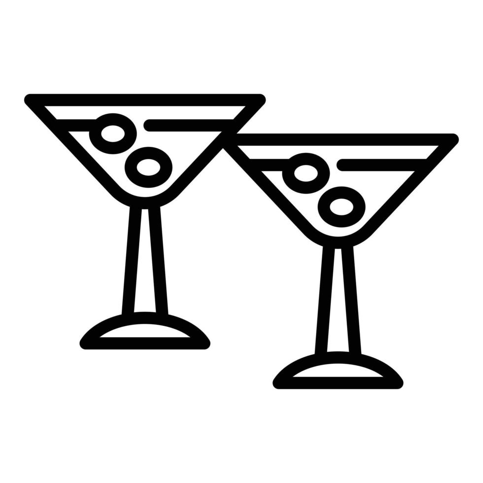 Saluti oliva cocktail bicchieri icona, schema stile vettore