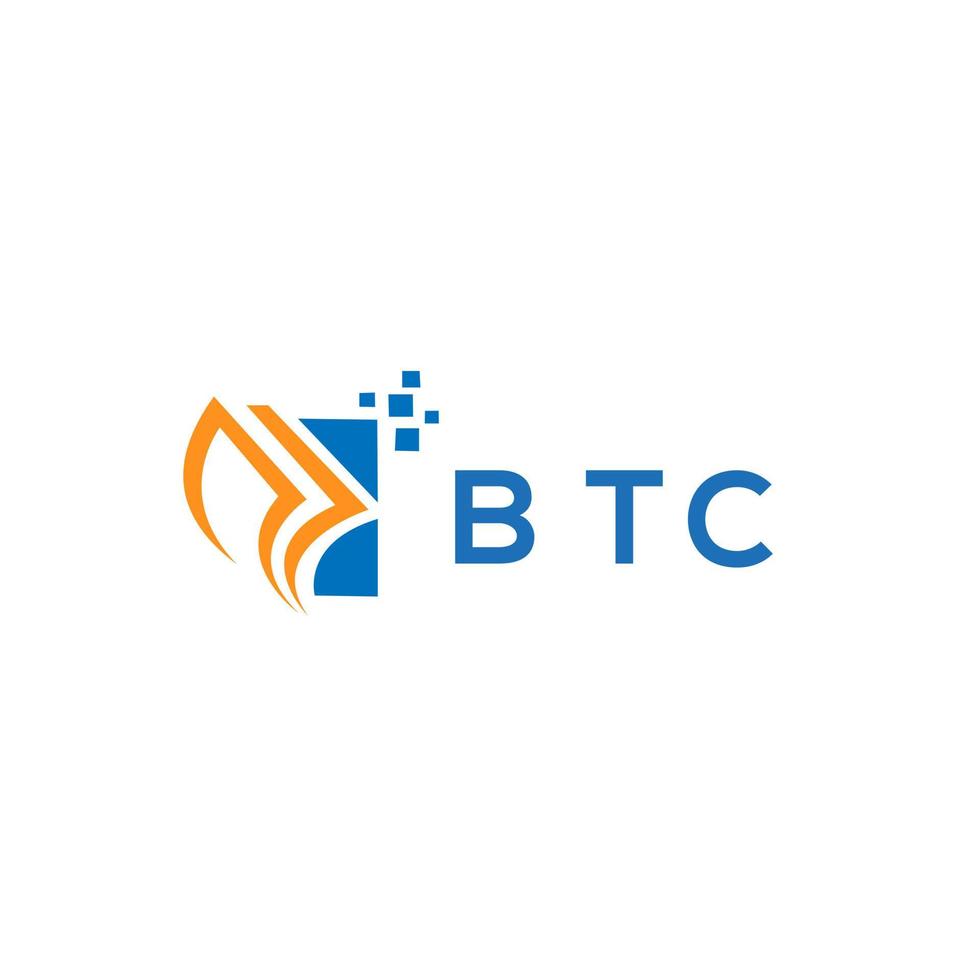 BTC credito riparazione contabilità logo design su bianca sfondo. BTC creativo iniziali crescita grafico lettera logo concetto. vettore