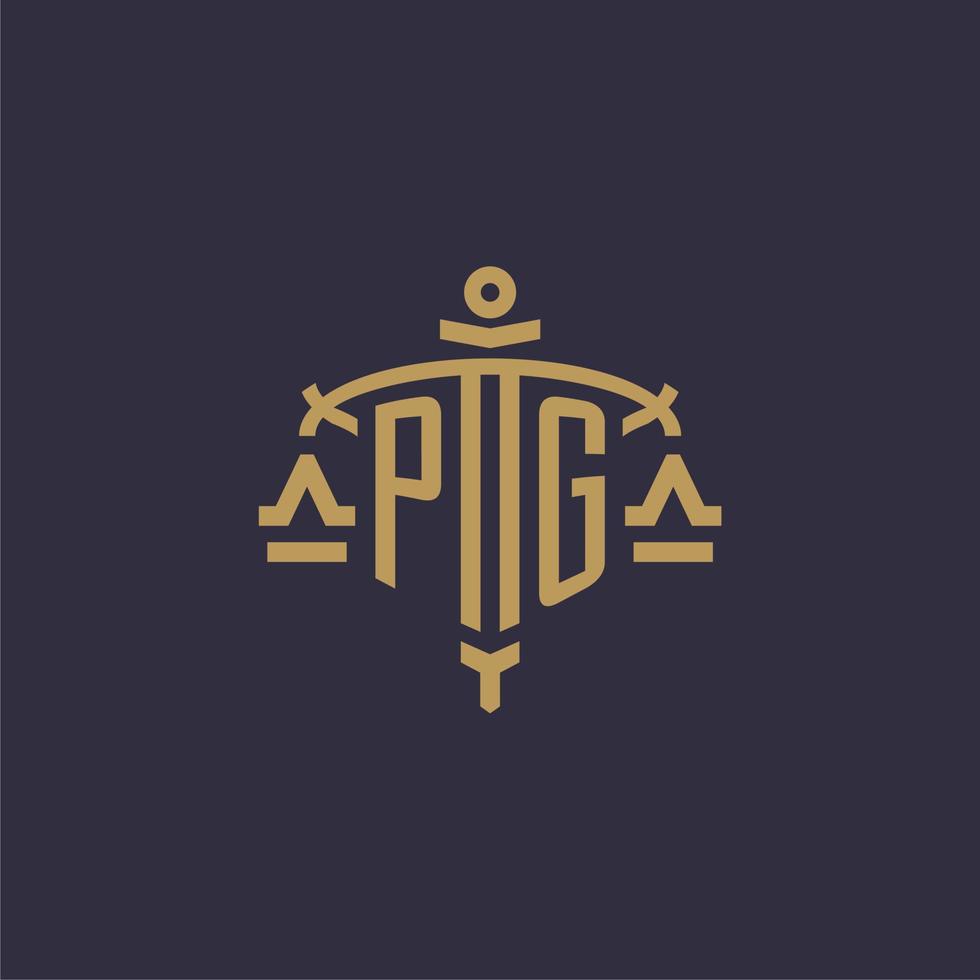 monogramma pg logo per legale azienda con geometrico scala e spada stile vettore