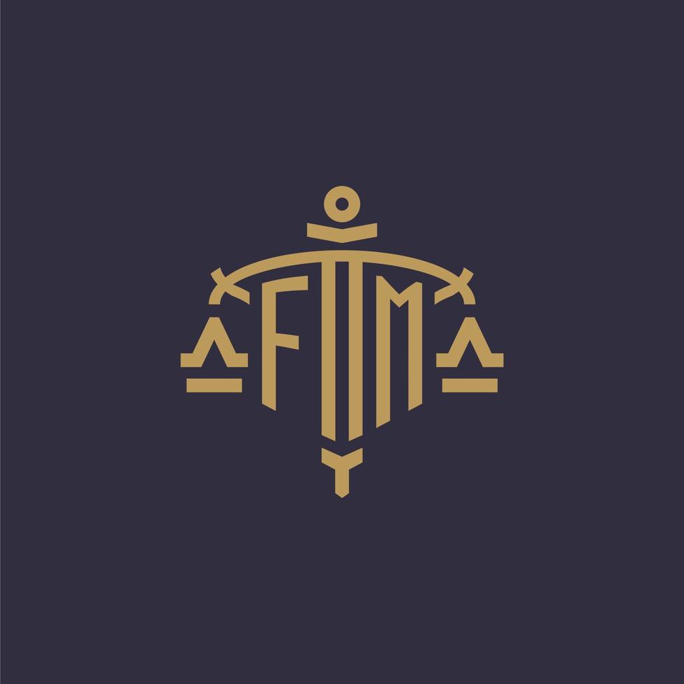 monogramma fm logo per legale azienda con geometrico scala e spada stile vettore