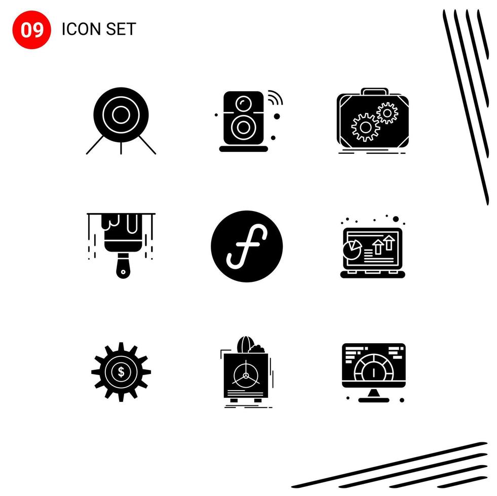 impostato di 9 commerciale solido glifi imballare per aruba dipingere ventiquattrore costruzione opera modificabile vettore design elementi