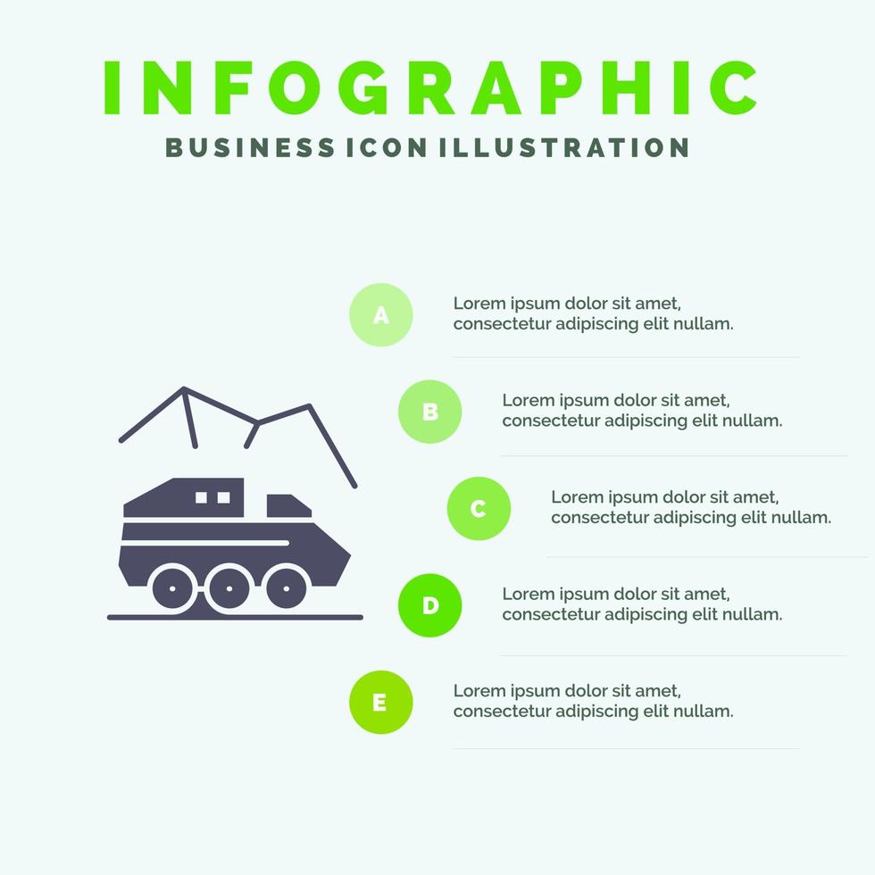 esplorazione pianeta rover superficie trasporto solido icona infografica 5 passaggi presentazione sfondo vettore