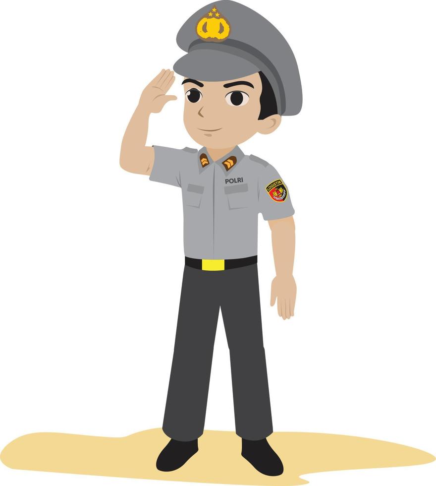 illustrazione Vektor di un' maschio indonesiano poliziotto saluto.eps vettore