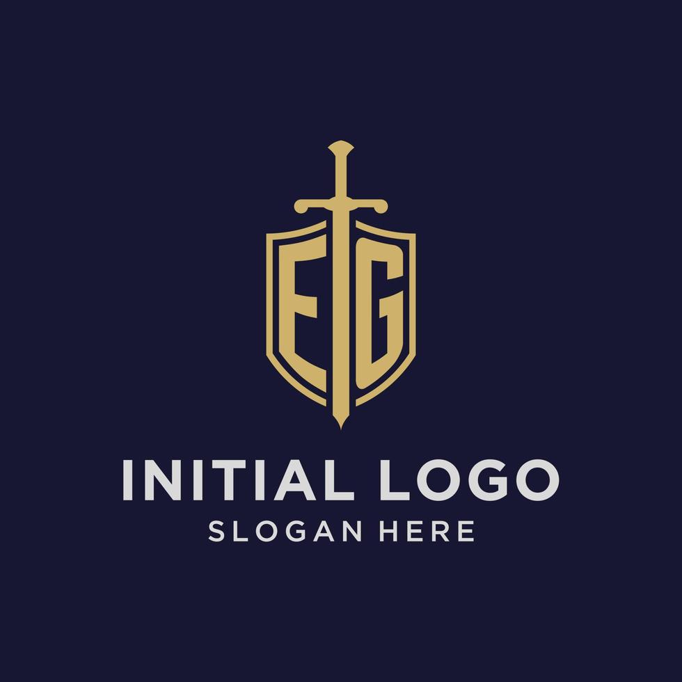 per esempio logo iniziale monogramma con scudo e spada design vettore