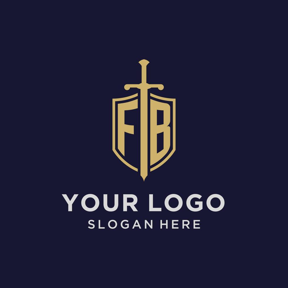 fb logo iniziale monogramma con scudo e spada design vettore
