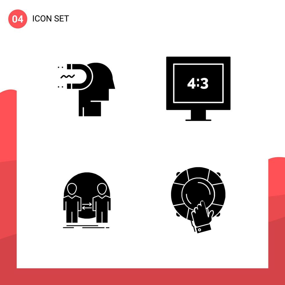 imballare di 4 universale glifo icone per Stampa media su bianca sfondo creativo nero icona vettore sfondo