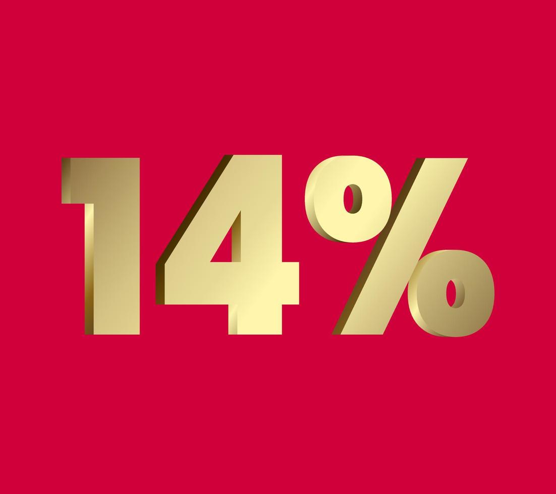 14 per cento 3ds lettera d'oro, 3ds livello oro colore, quattordici 3d per cento su rosso colore sfondo, e può uso come trasparente oro 3ds lettera per livelli, calcolato livello, vettore illustrazione.