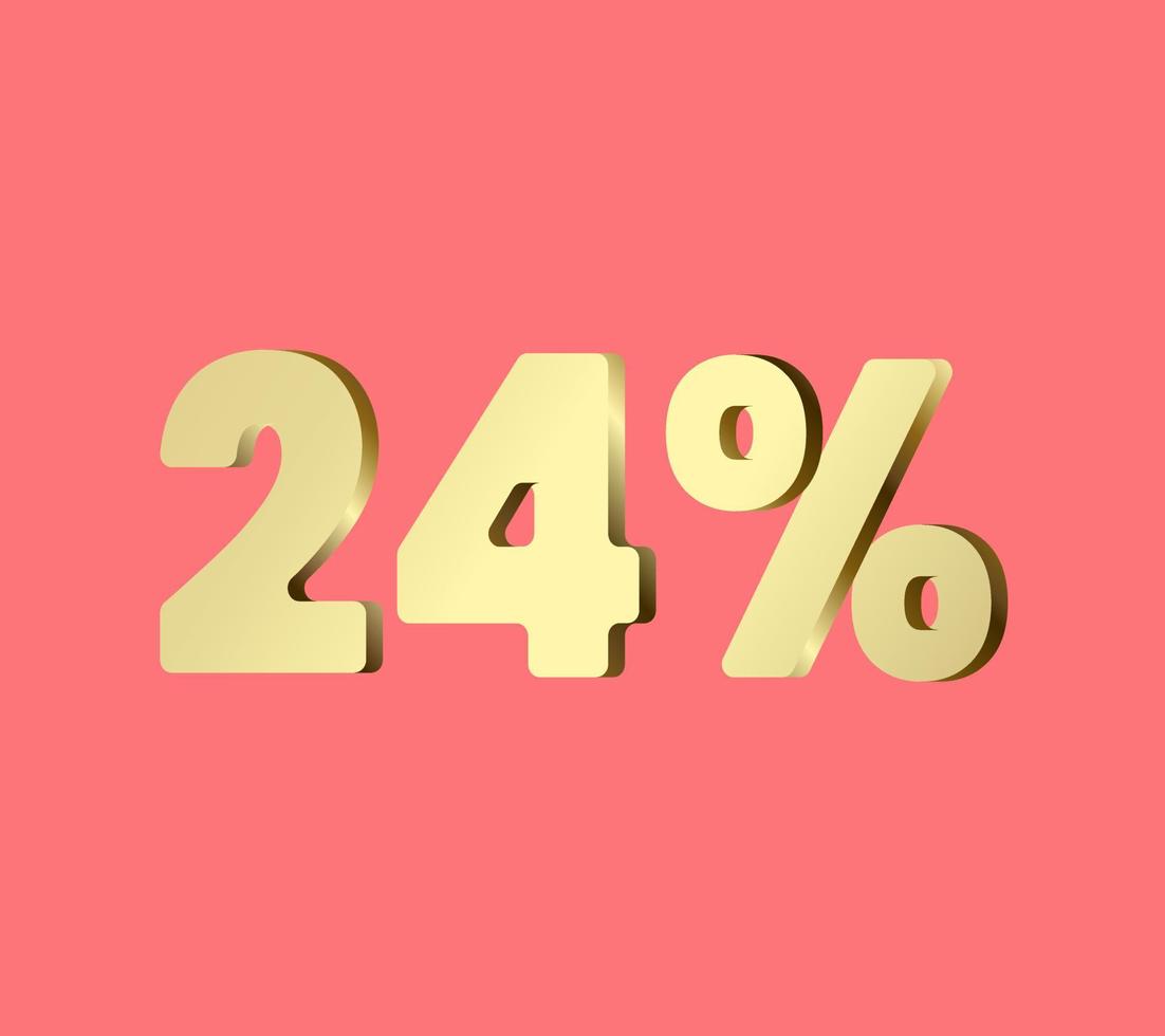 24 per cento 3ds lettera d'oro, 3ds livello oro colore, venti quattro 3d per cento su rosso colore sfondo, e può uso come trasparente oro 3ds lettera per livelli, calcolato livello, vettore illustrazione.