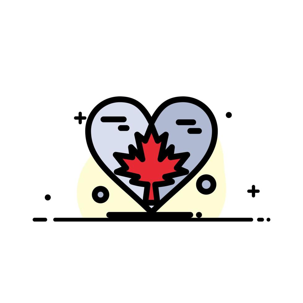 cuore amore autunno Canada foglia attività commerciale piatto linea pieno icona vettore bandiera modello