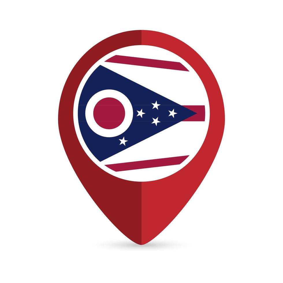 carta geografica pointer con bandiera Ohio stato. vettore illustrazione.