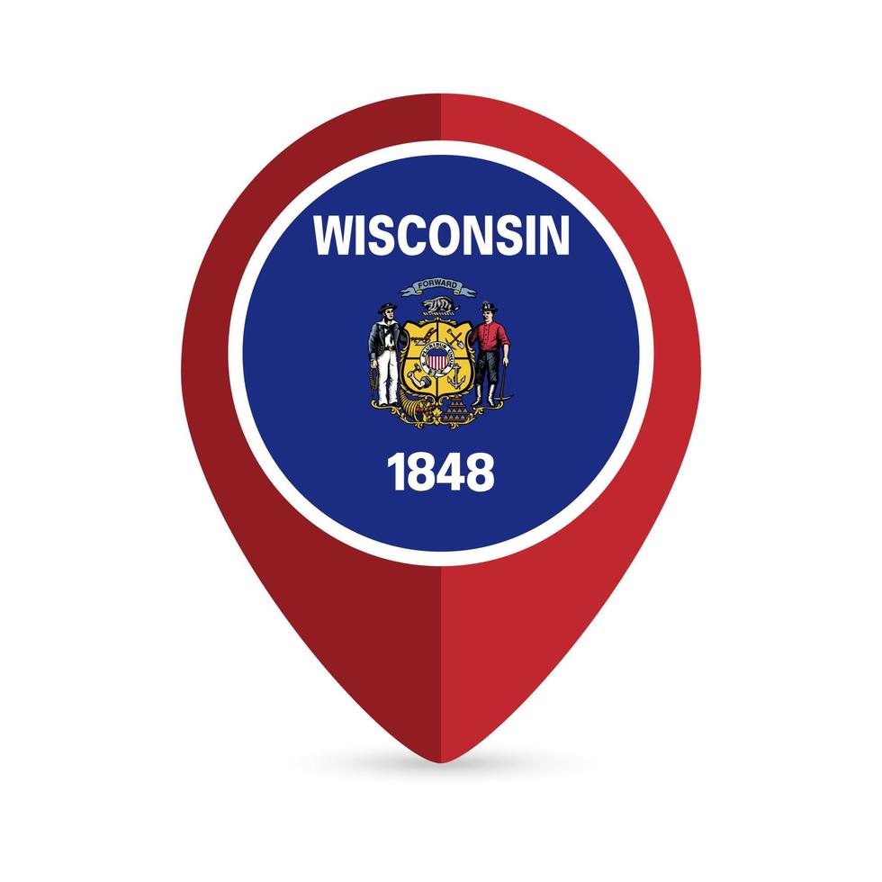 carta geografica pointer con bandiera Wisconsin stato. vettore illustrazione.