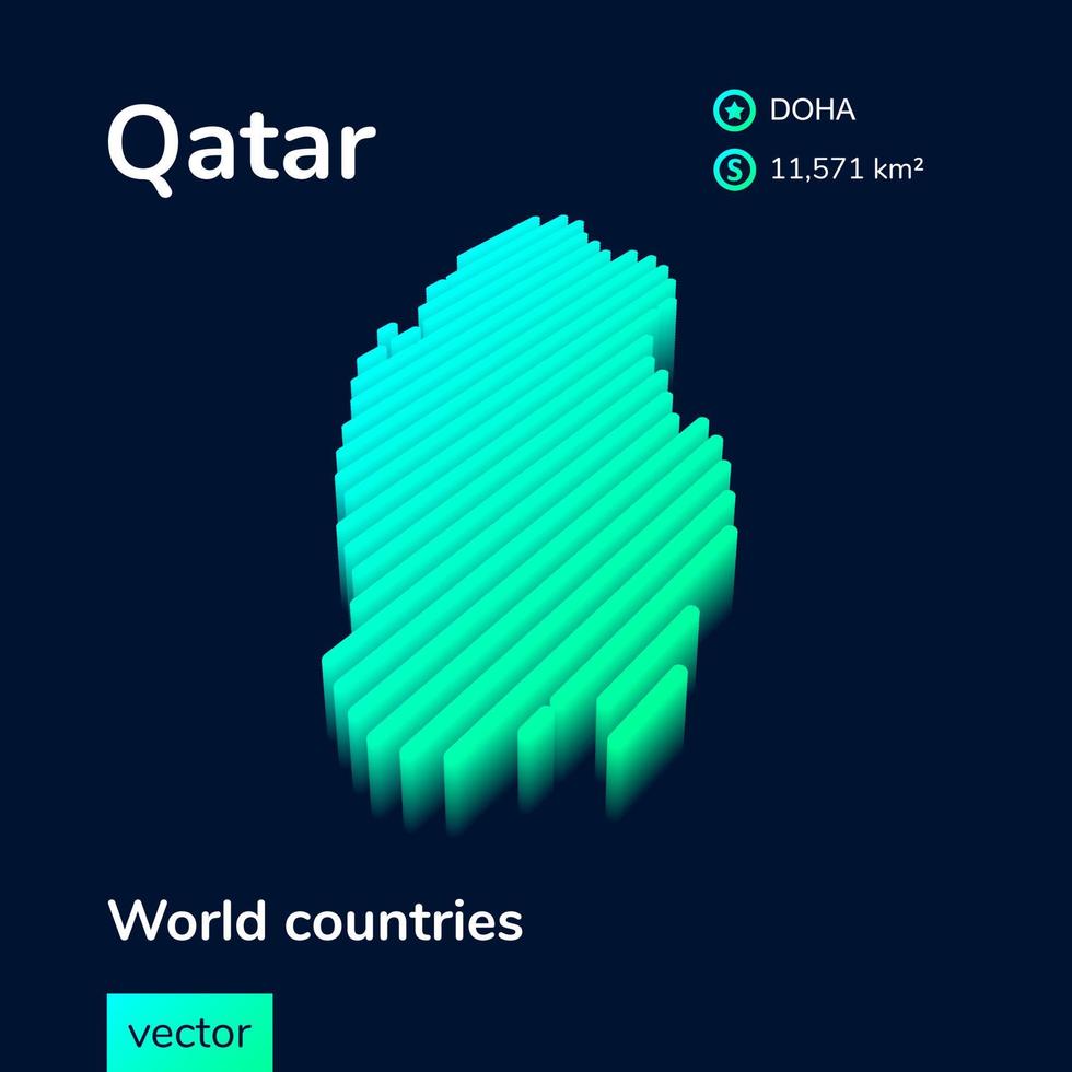 Qatar 3d carta geografica. stilizzato neon semplice digitale isometrico a strisce vettore carta geografica di Qatar è nel verde colori