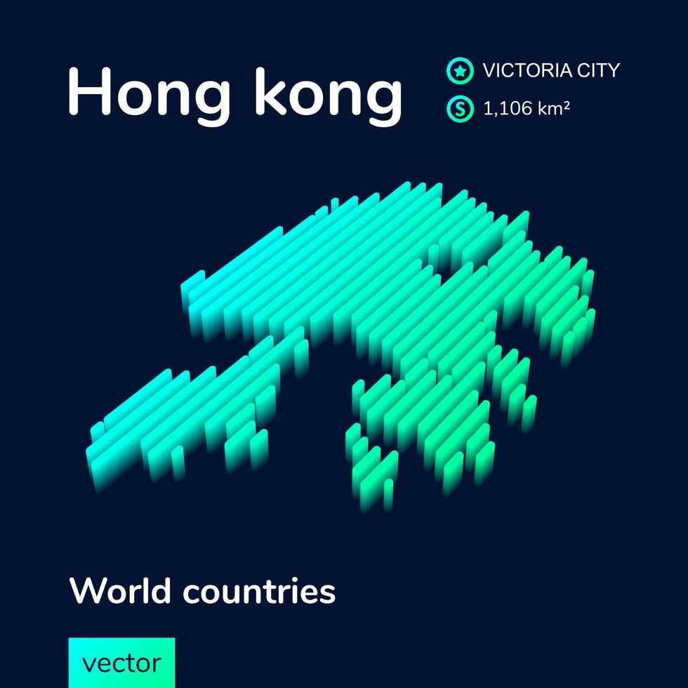 3d hong kong carta geografica è nel menta turchese colori su un' buio blu sfondo. stilizzato isometrico neon vettore carta geografica