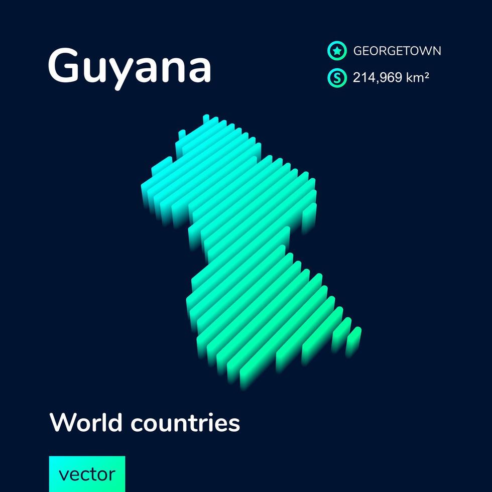 a strisce isometrico neon vettore Guyana carta geografica nel tendenza colori con 3d effetto. geografia Infografica carta, manifesto, striscione, modello.