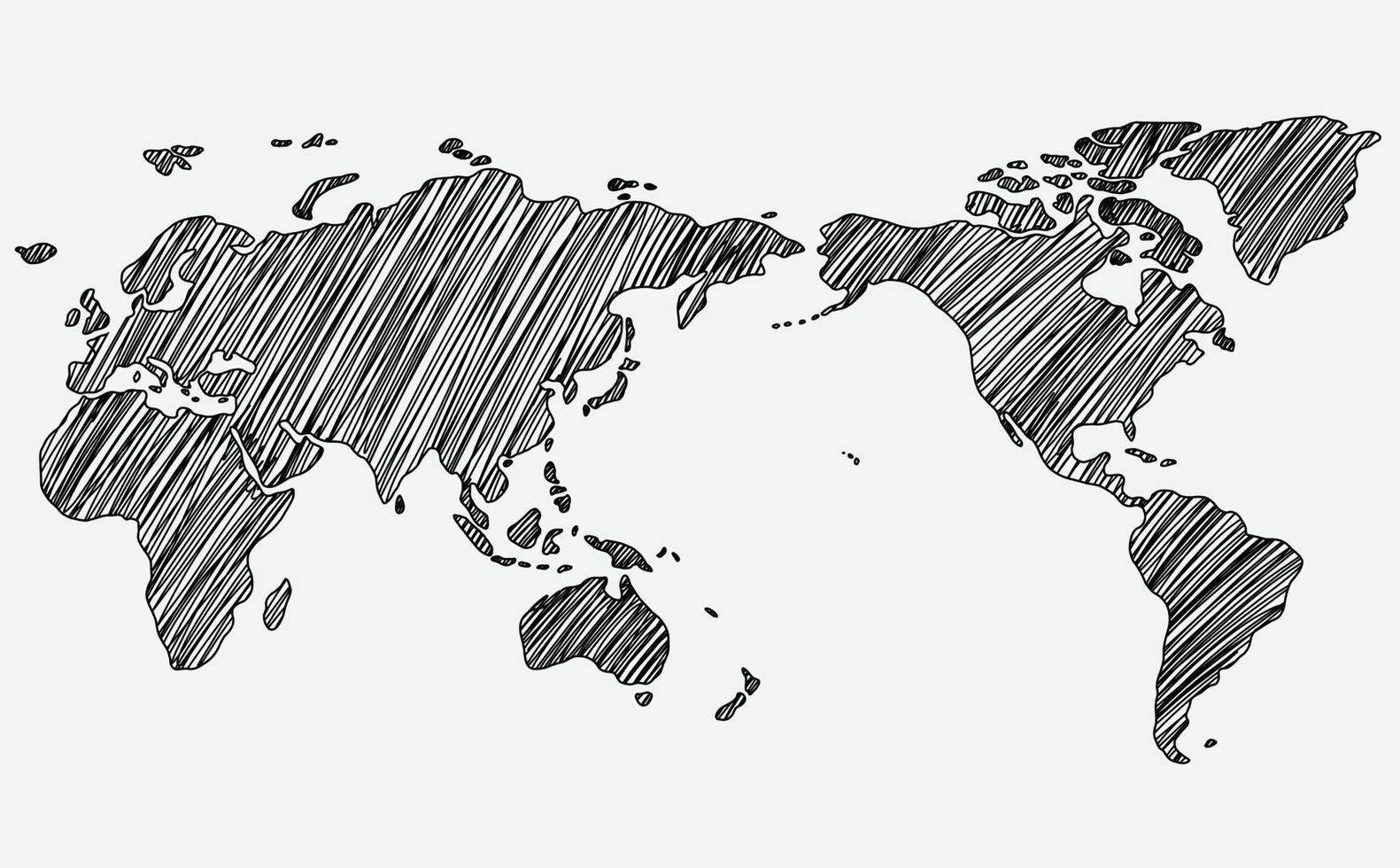 schizzo di mappa del mondo a mano libera su sfondo bianco. vettore