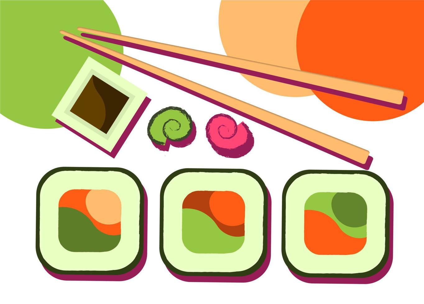 Sushi luminosa tendenza striscione. annuncio pubblicitario per Sushi e rotoli. asiatico cibo. giapponese cibo. vettore