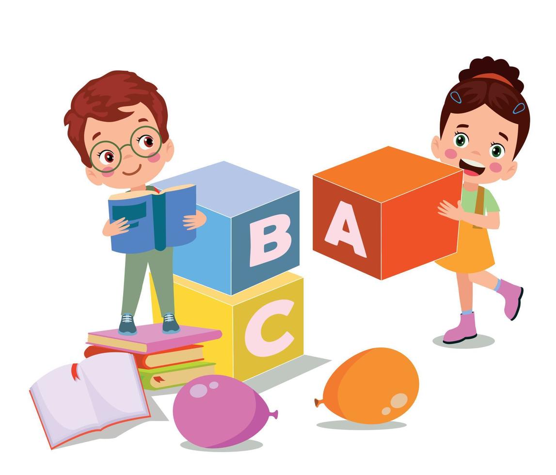 vettore illustrazione di carino bambini con abc blocchi, abc lettere