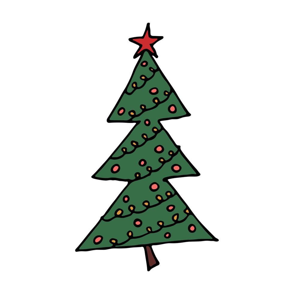 Natale albero mano disegnato clipart. abete rosso scarabocchio. singolo elemento per carta, Stampa, ragnatela, disegno, arredamento vettore