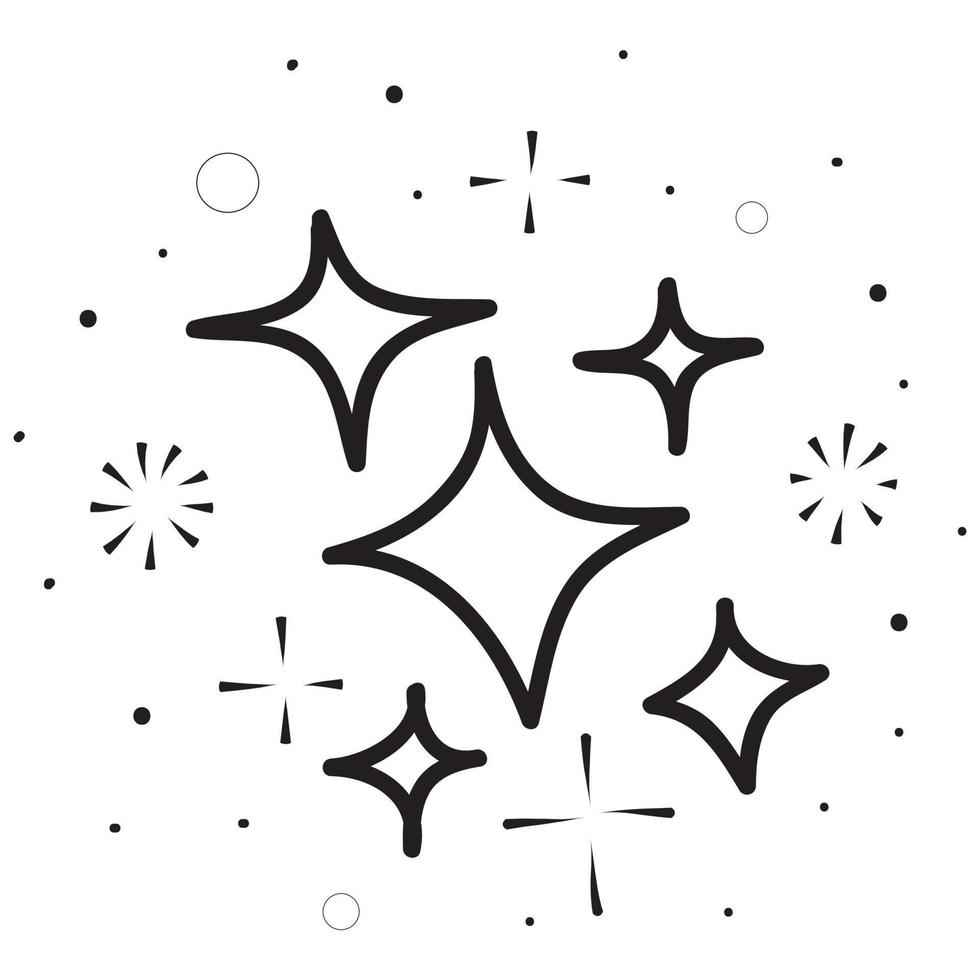 doodle set di stelle vettoriali icona scintilla, icona superficie pulita. stelle con effetto di luce incandescente e scoppio brillante. isolato su sfondo bianco. illustrazione vettoriale