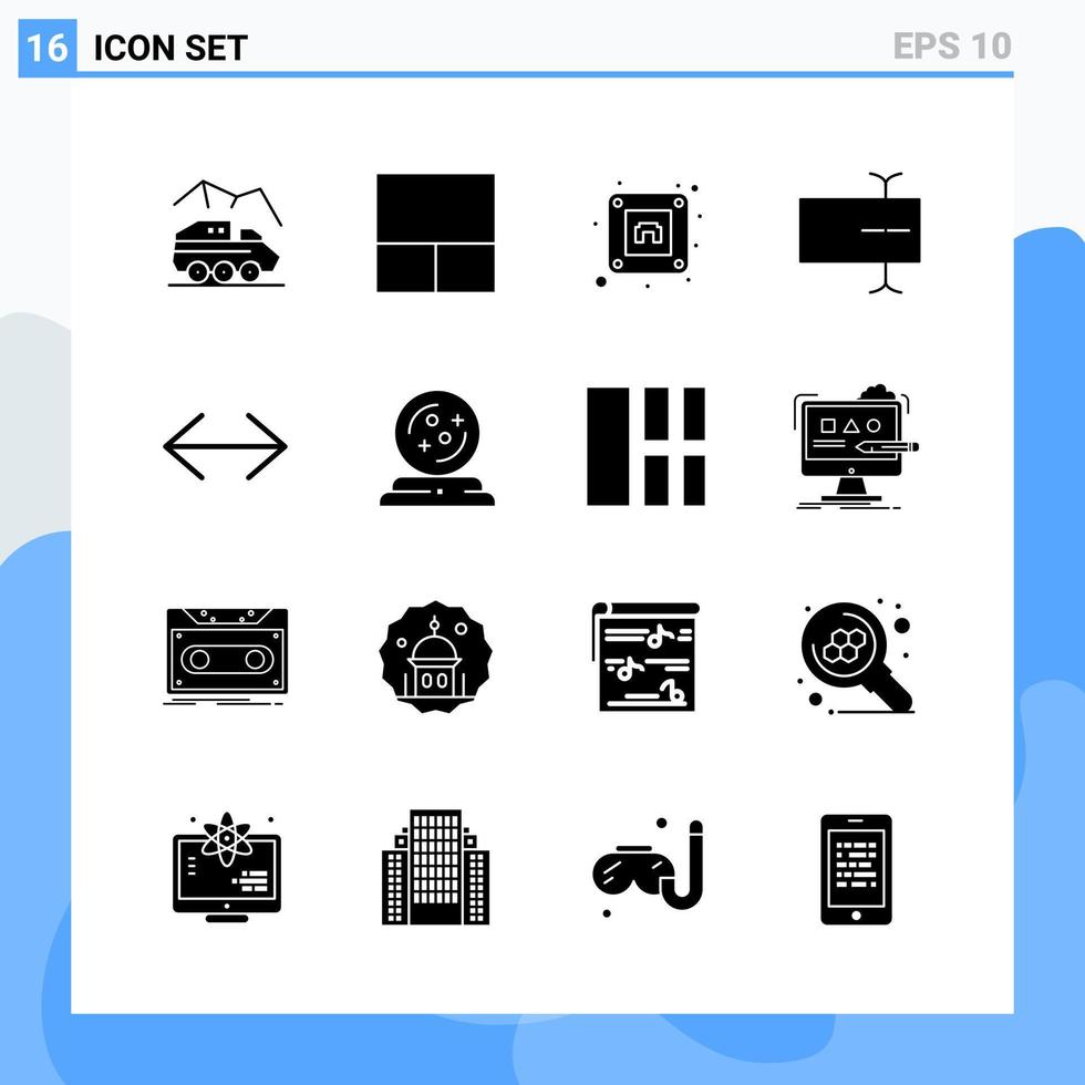 moderno 16 solido stile icone glifo simboli per generale uso creativo solido icona cartello isolato su bianca sfondo 16 icone imballare creativo nero icona vettore sfondo