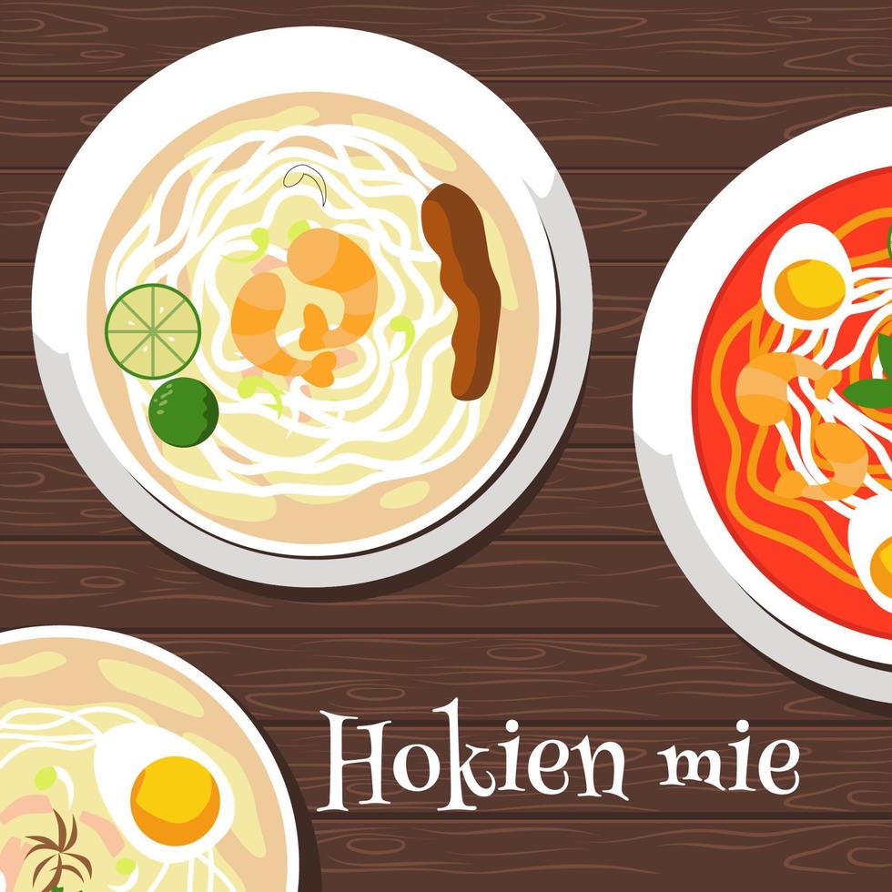 hokkien mie piatto stile illustrazione vettore design