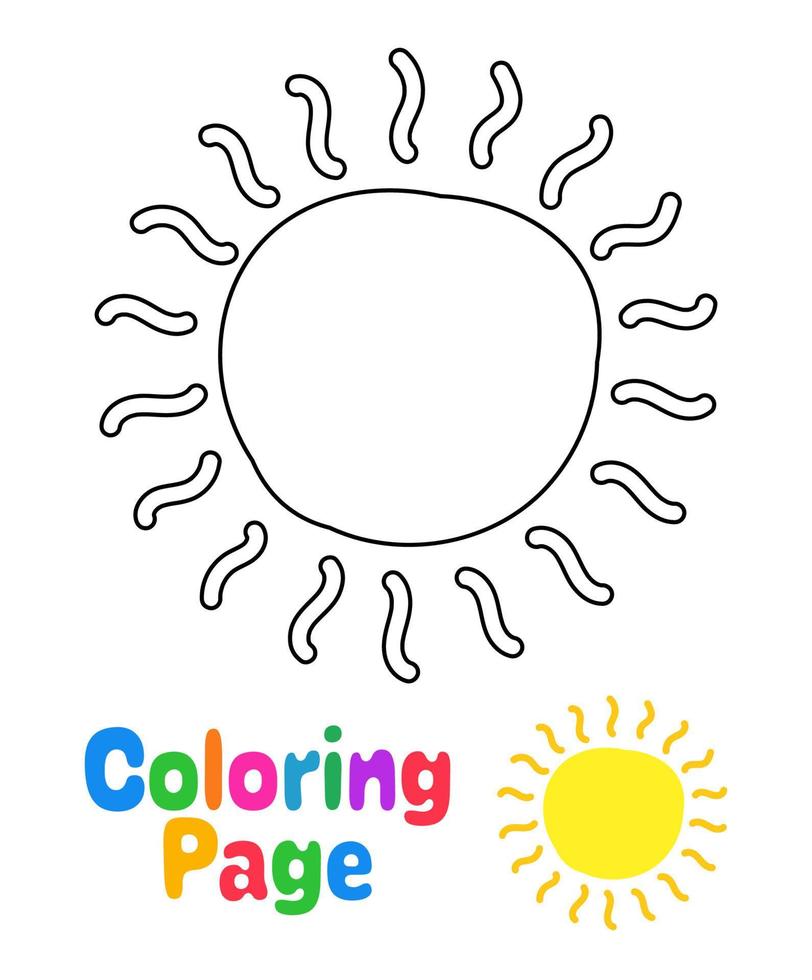 pagina da colorare con sole per bambini vettore