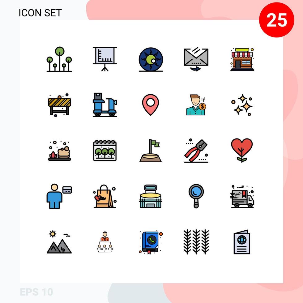 25 pieno linea piatto colore concetto per siti web mobile e applicazioni negozio rispondere fantasma bulbo oculare lettera risposta modificabile vettore design elementi