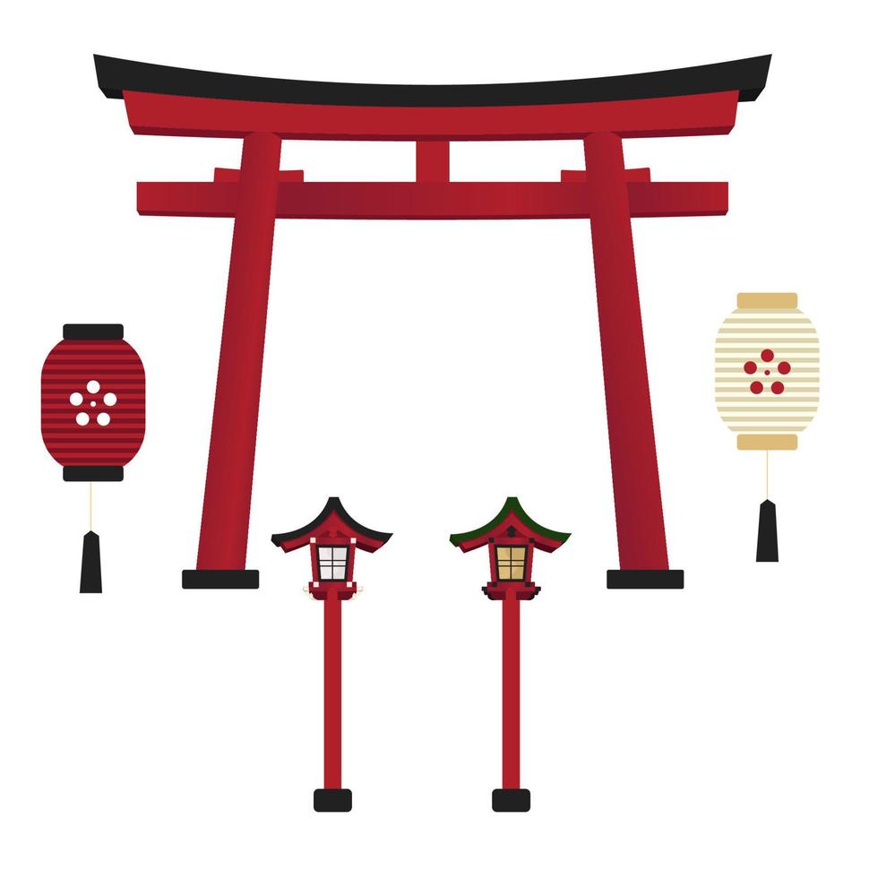 torii cancelli e lanterna nel vettore illustrtion