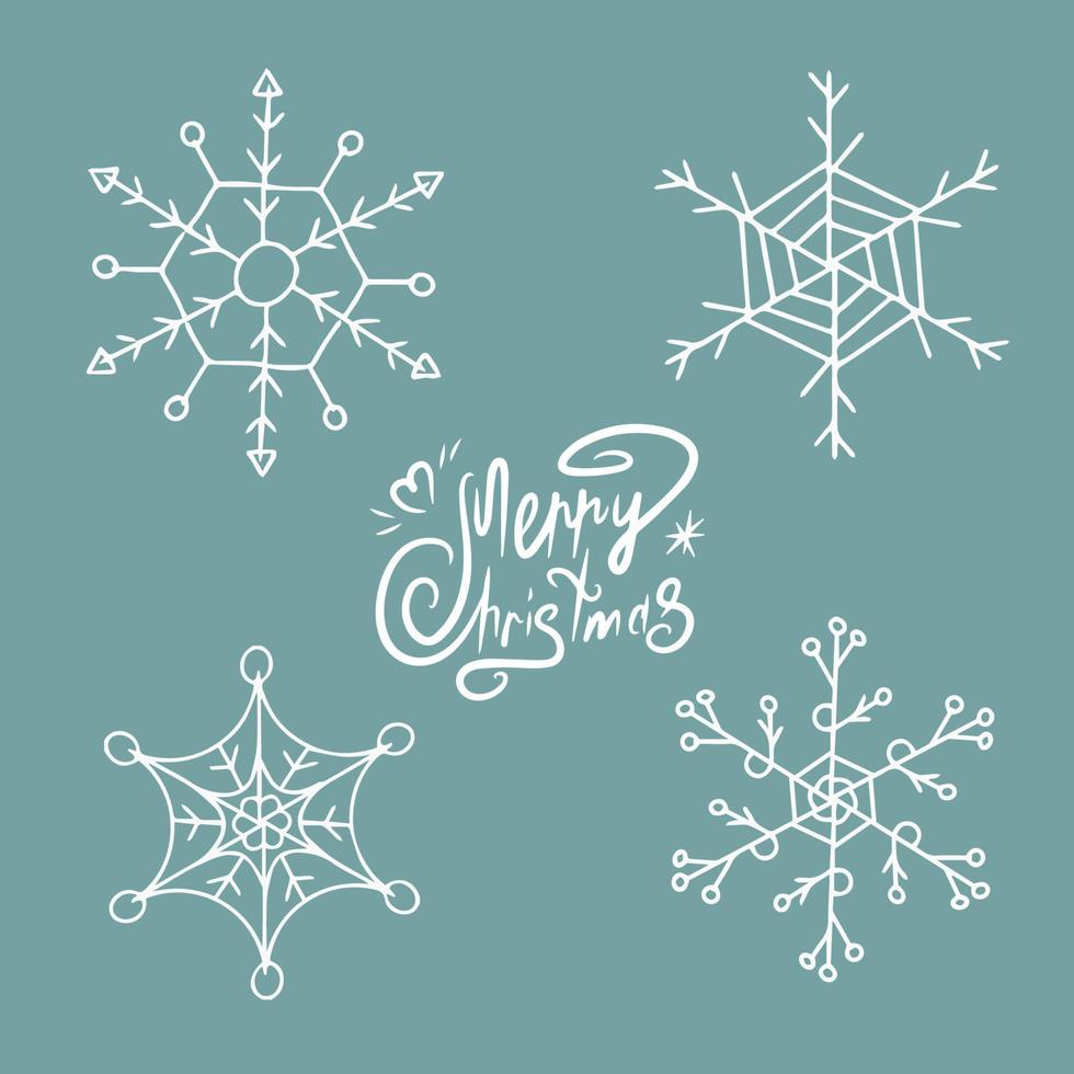 impostato di bianca i fiocchi di neve con scritta. creazione di Natale e nuovo anno design. per cartolina, patern o distintivo. isolato sfondo. vettore