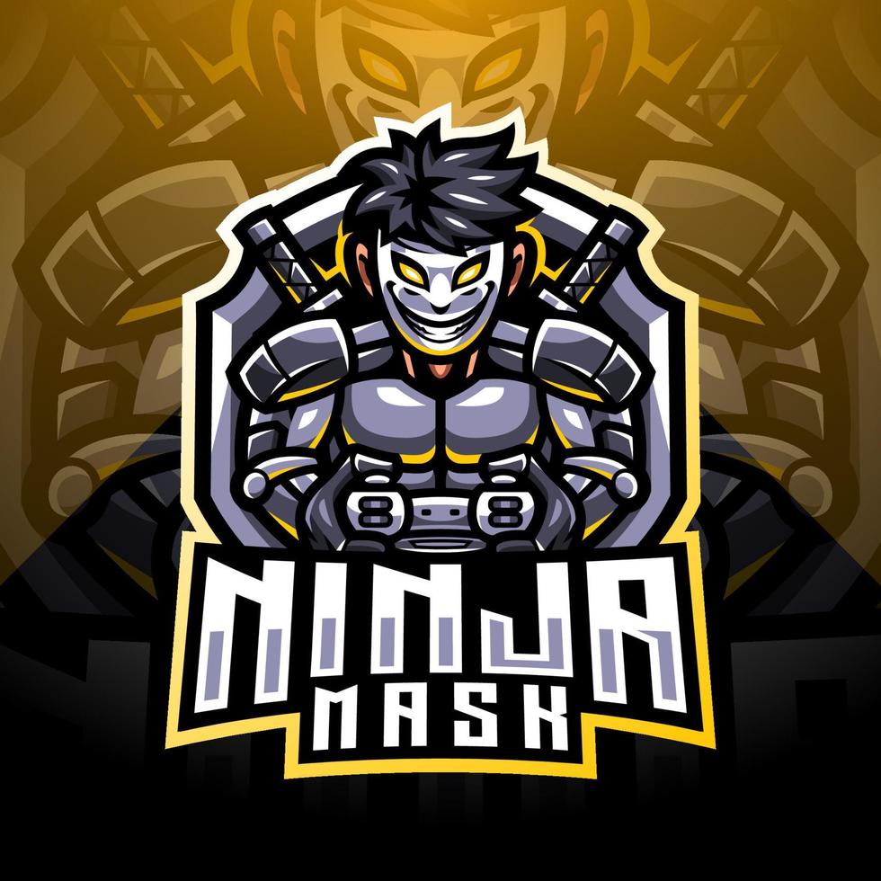 maschera ninja esport logo mascotte design vettore