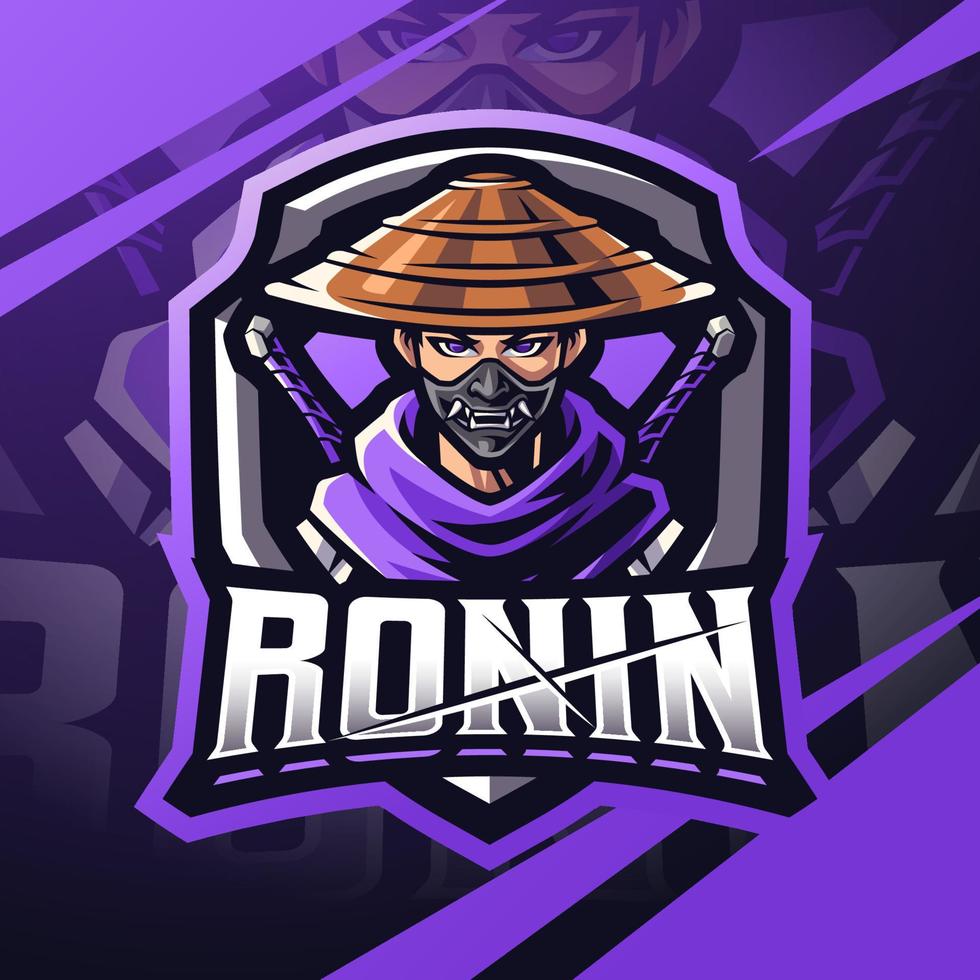 design del logo della mascotte di ronin esport vettore