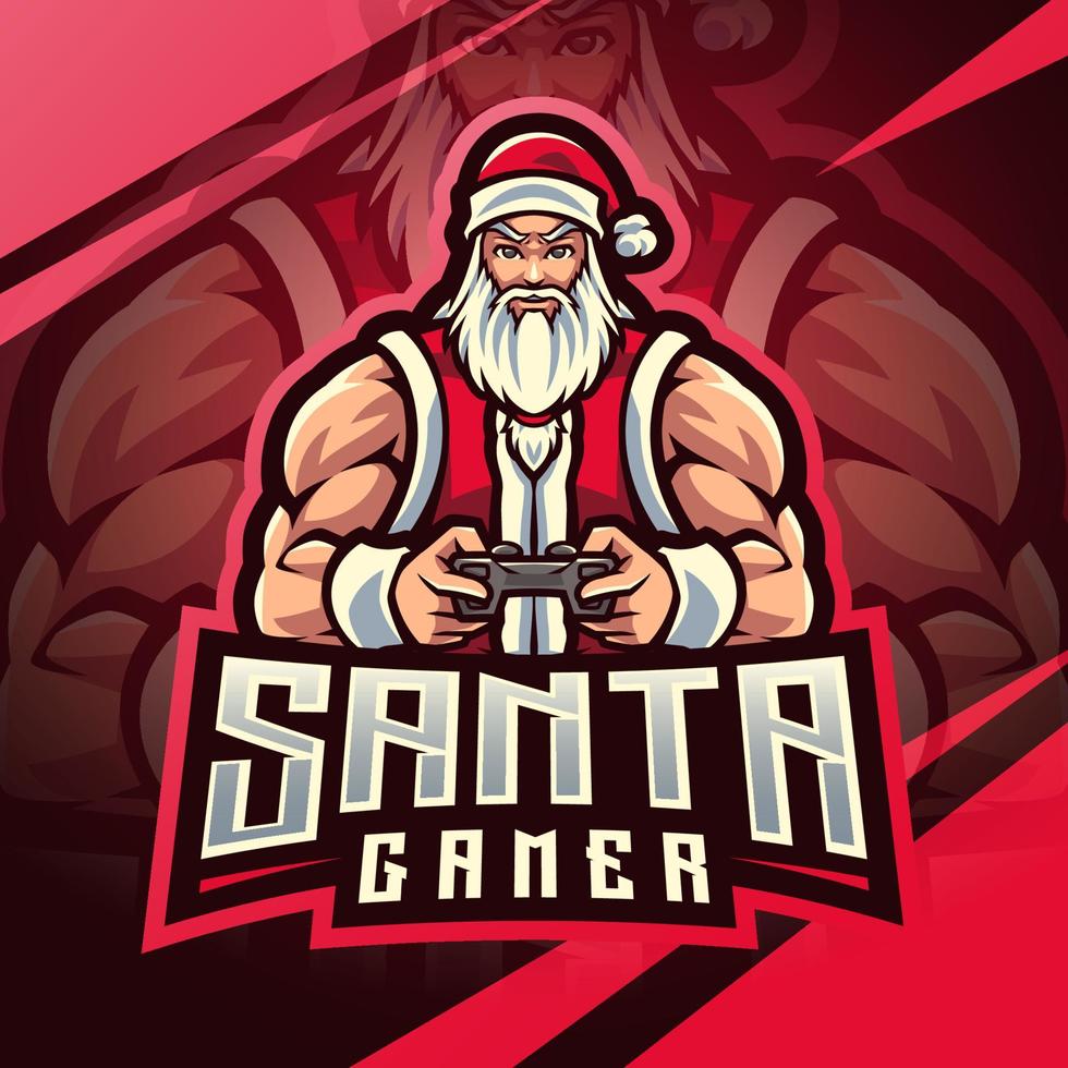 Santa gamer esport portafortuna logo design vettore