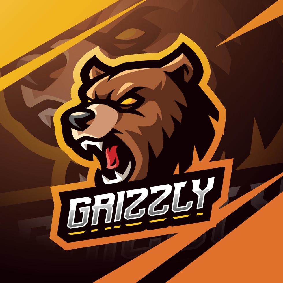 design del logo della mascotte esport grizzly vettore