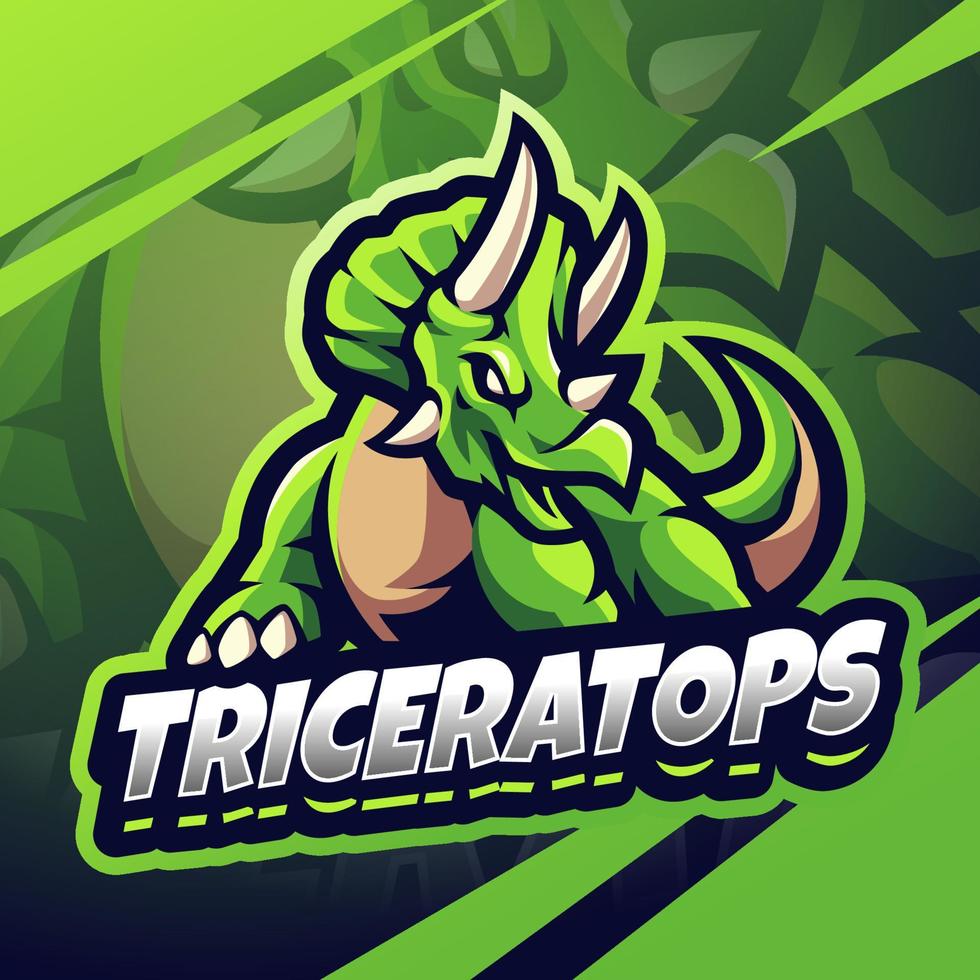 triceratopo esport mascotte logo design vettore