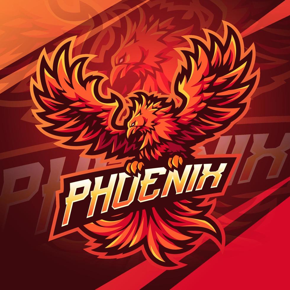 disegno del logo della mascotte di phoenix esport vettore