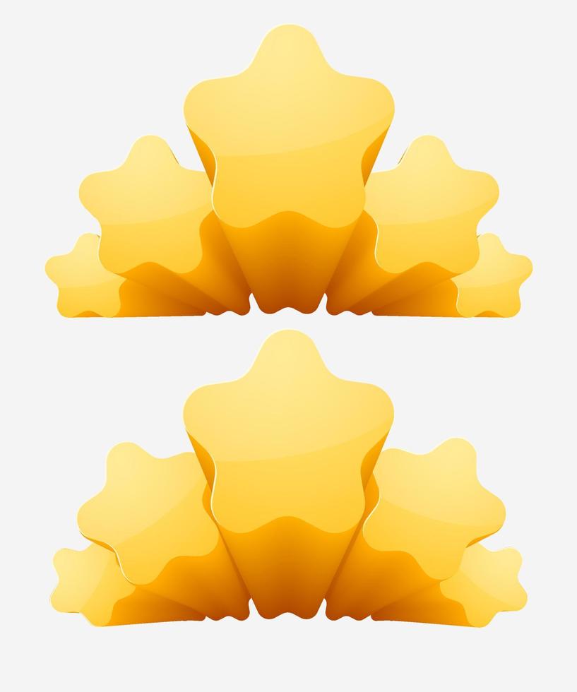 decorativo cinque stelle valutazione isolato su bianca sfondo. vettore 3d illustrazione. giallo geometrico stella forme