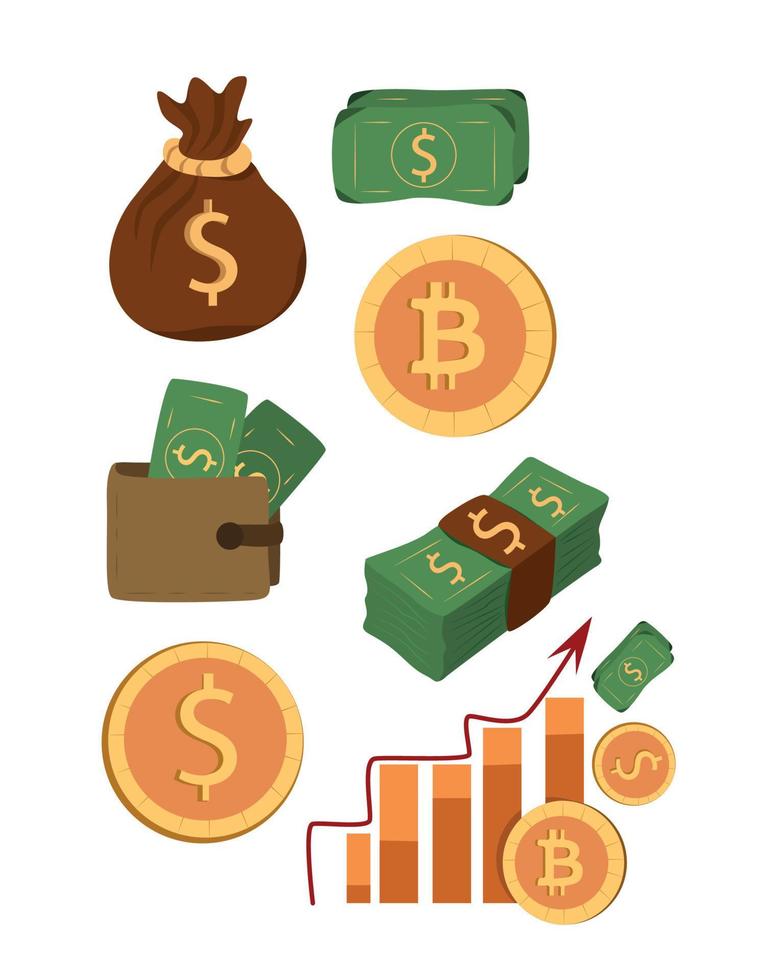 portafoglio icona. vettore illustrazione pelle portafoglio e dollari moneta. finanza grafico icona Borsa con oro dollaro bitcoin fatture su bianca sfondo