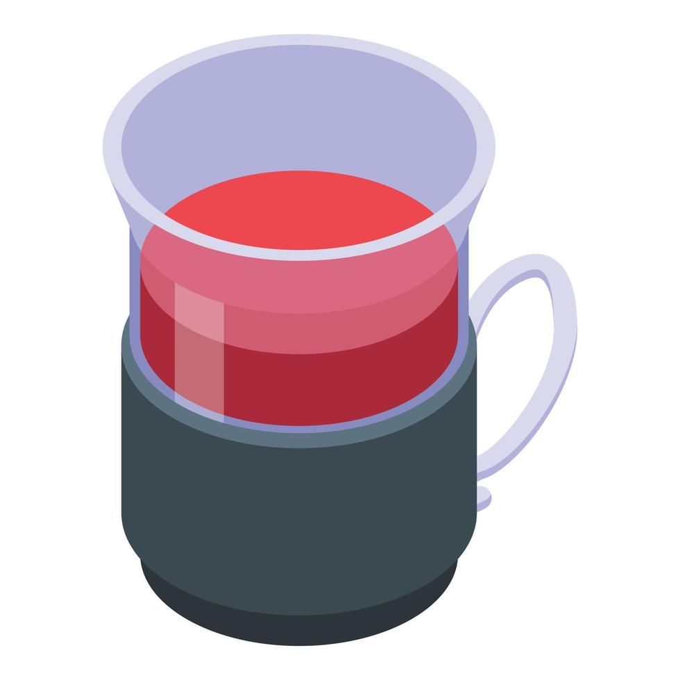 rosso tè tazza icona, isometrico stile vettore