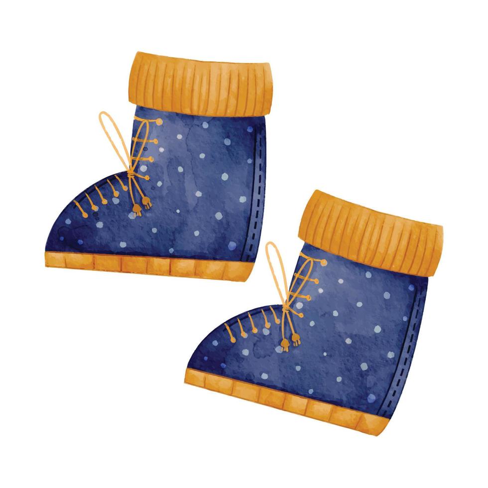 acquerello caldo inverno scarpe con blu colore e carino stile per scrapbooking etichetta vettore