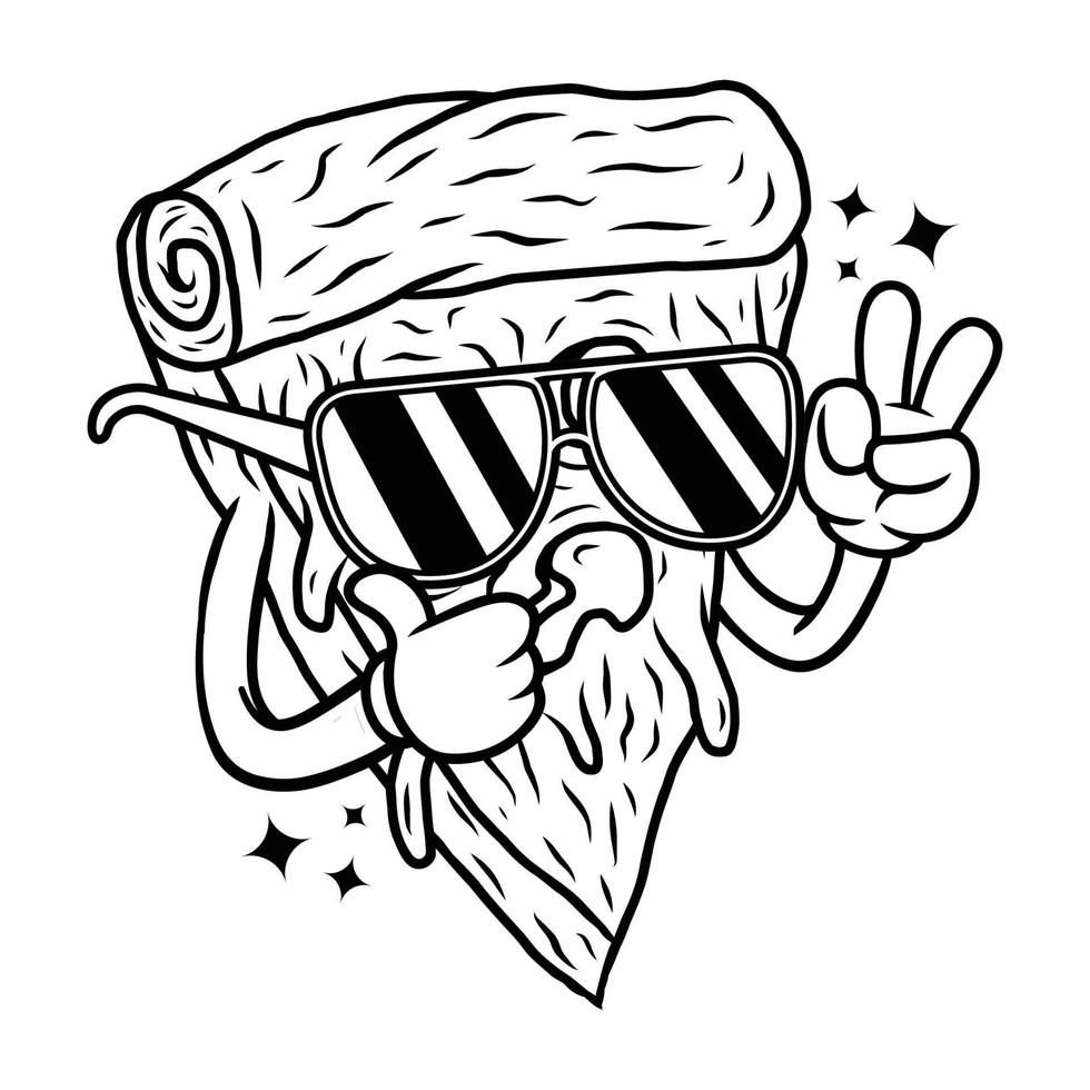 Pizza con occhiali da sole nero e bianca grafico vettore maglietta illustrazione